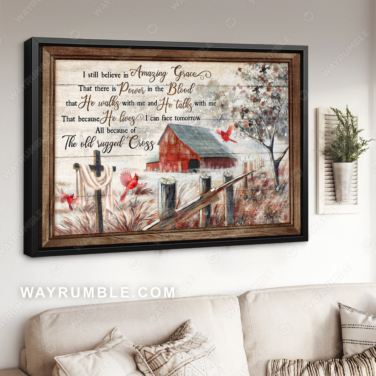 Red house, Cardinal drawing, Meadow land, I still believe in amazing grace - Jesus Landscape Canvas Prints, Christian Wall Art