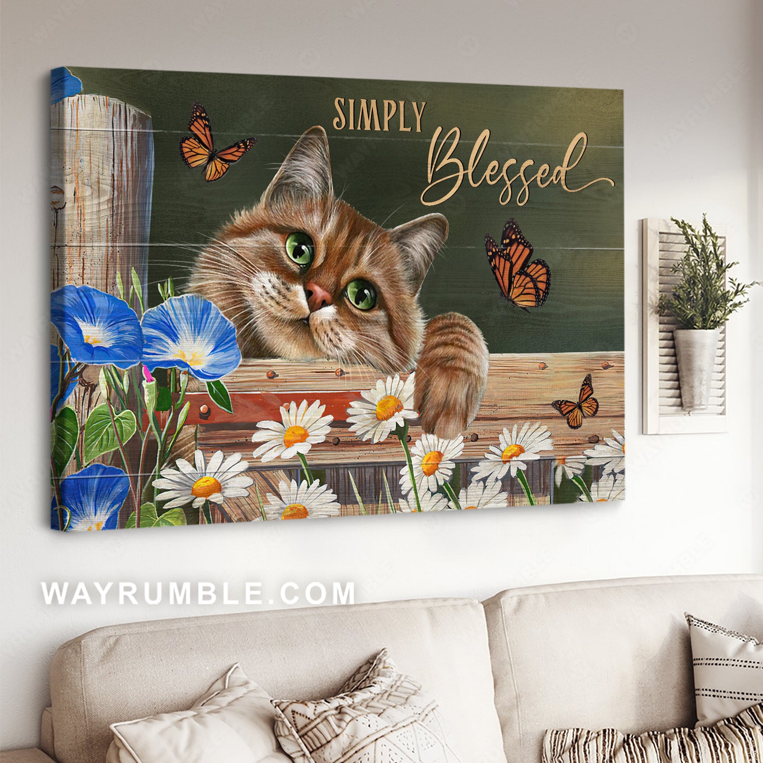 Dream cat, Morning Glory flower, Daisy painting, Simply blessed - Jesus Landscape Canvas Prints, Christian Wall Art