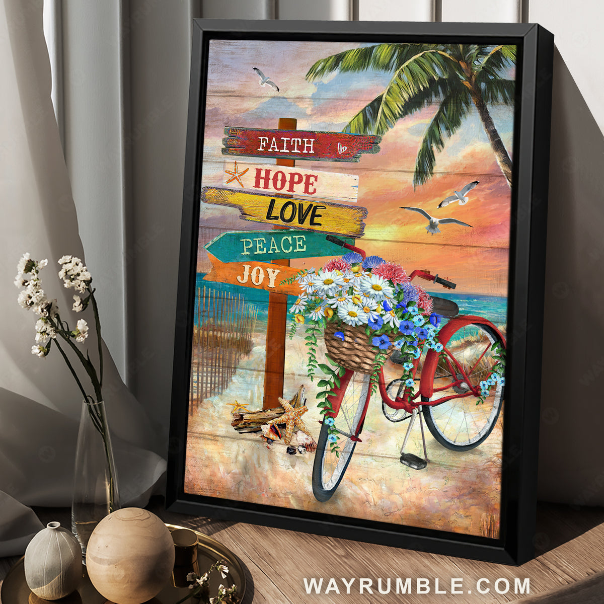 Summer drawing, Flower vase, Colorful sunset, Faith, Hope, Love - Jesus Portrait Canvas Prints, Christian Wall Art