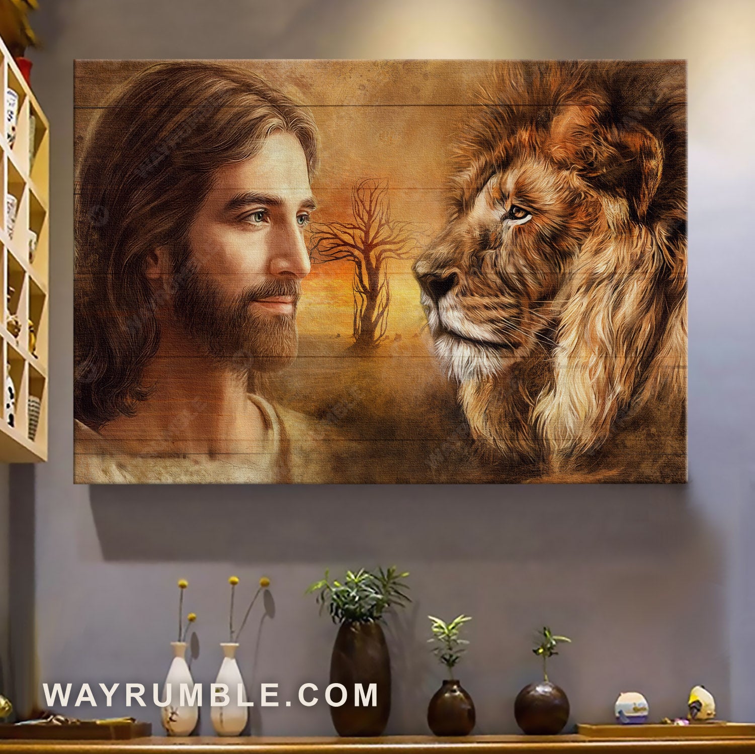 Beautiful Jesus drawing, Lion face, Lion of Judah, Face to face - Jesus Landscape Canvas Prints, Christian Wall Art