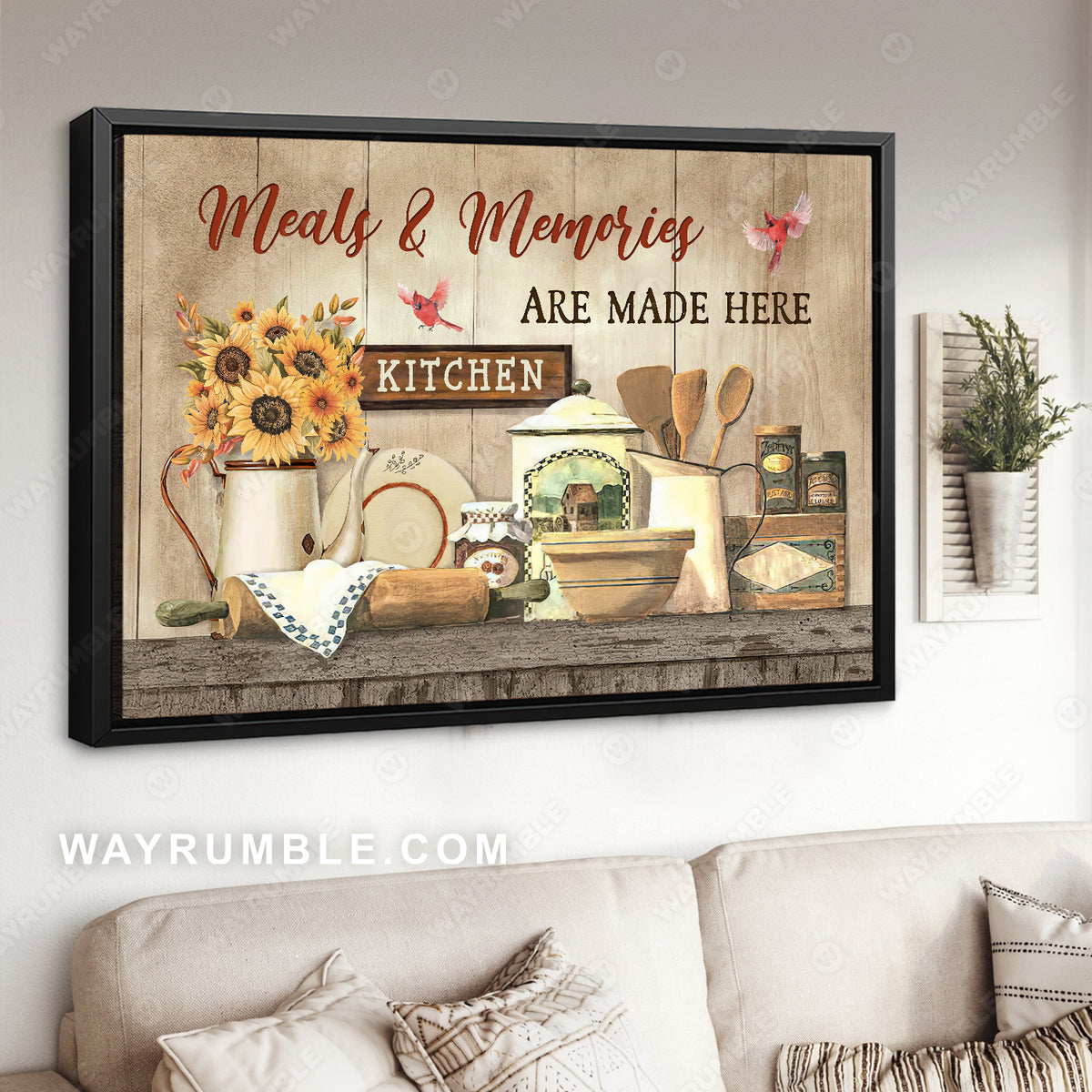 Kitchen painting, Sunflower vase, Meals and memories are made here kitchen - Jesus Landscape Canvas Prints, Home Decor Wall Art
