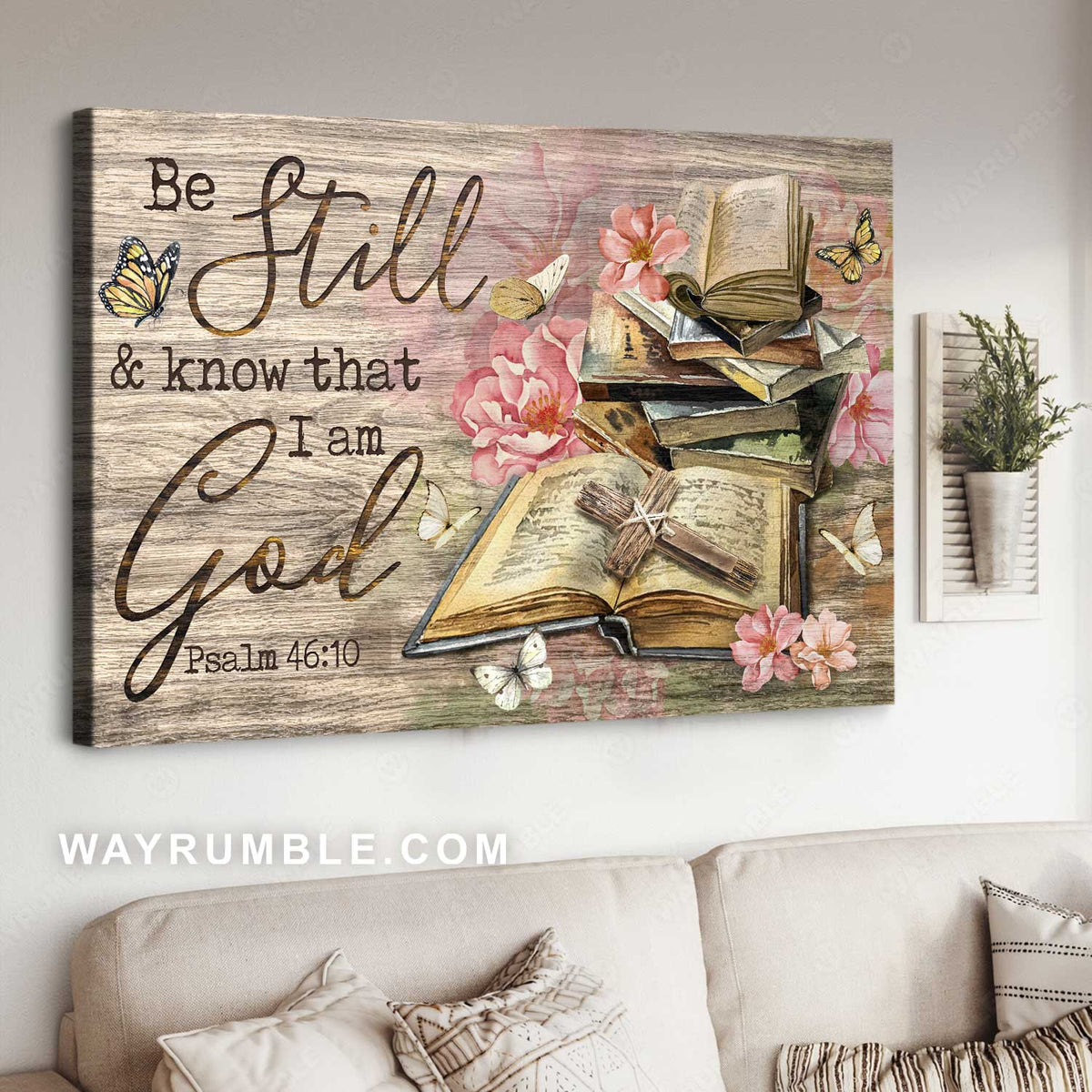Pink azalea, Bible books, Rugged cross, Be still I am God - Jesus Landscape Canvas Prints, Christian Wall Art