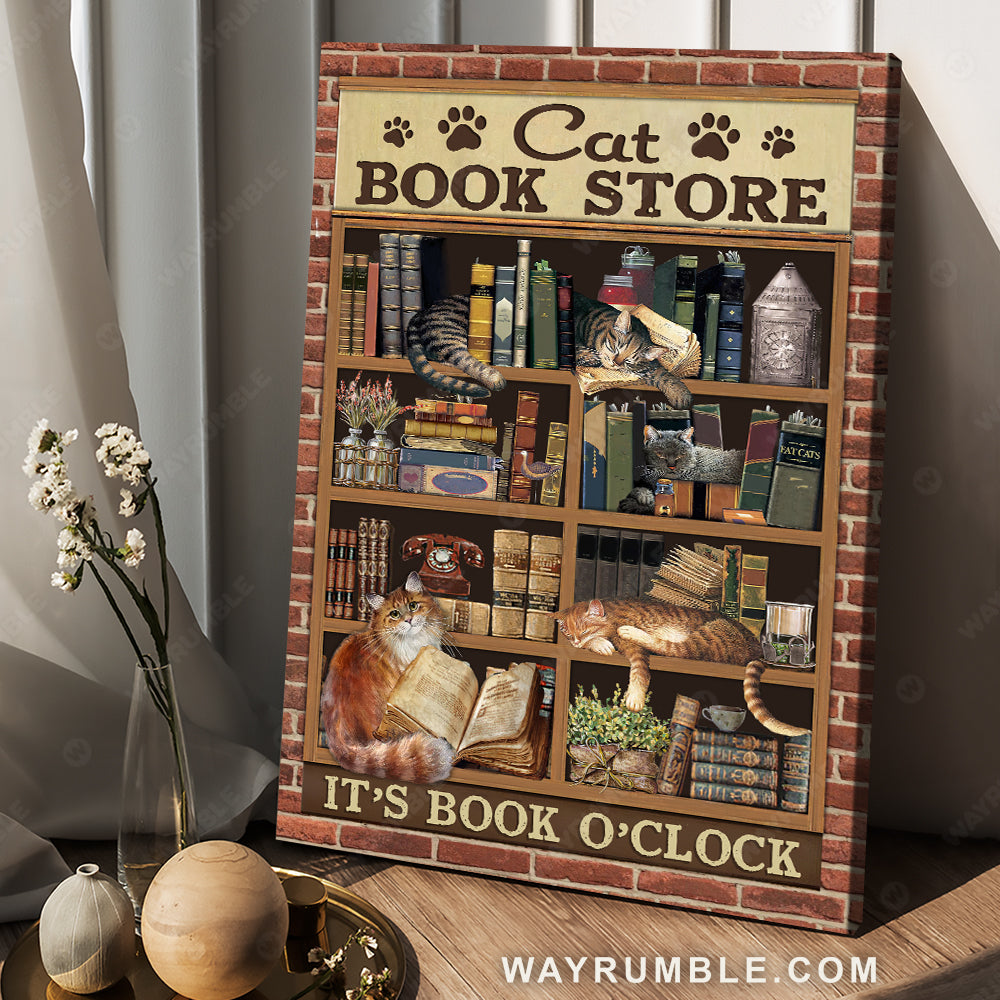 Colorful bookshelves, Sleeping cat, It is book o&#39;clock - Jesus Portrait Canvas Prints, Christian Wall Art