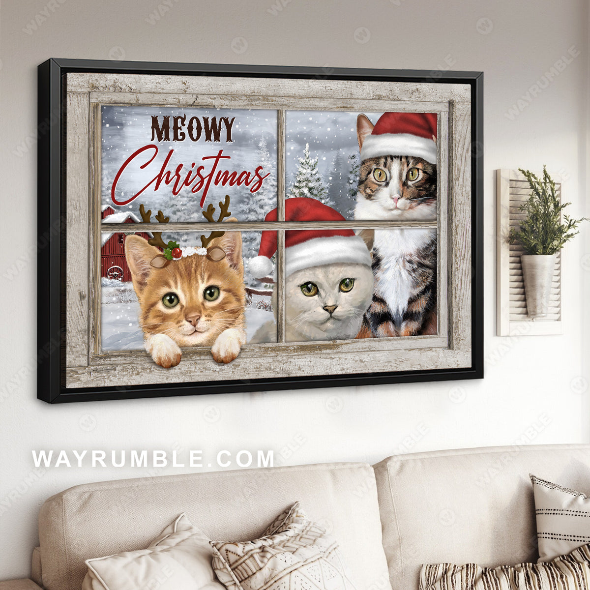 Pretty cat, Christmas vibe, Christmas tree, Meowy Christmas - Jesus Landscape Canvas Prints, Home Decor Wall Art