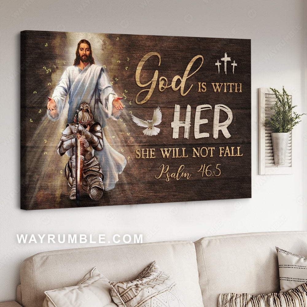 Walking with Jesus, Warrior drawing, Dove, God is with her - Jesus Landscape Canvas Prints, Christian Wall Art