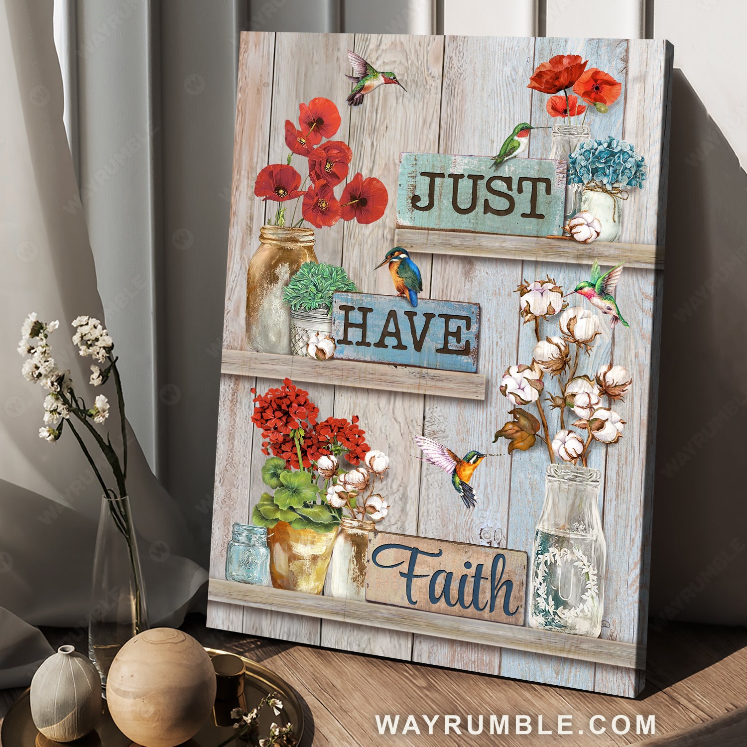 Pretty poppy vase, Cotton flower, Colorful hummingbird, Just have faith - Jesus Portrait Canvas Prints, Christian Wall Art