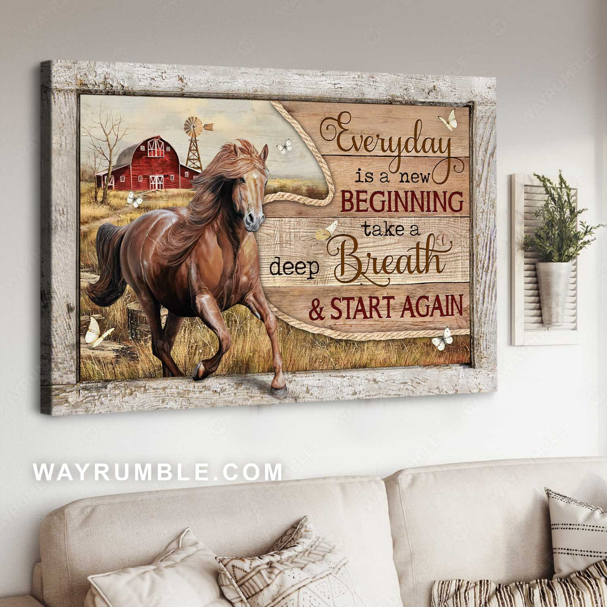 Running horse, Beautiful countryside, Every day is a new beginning - Jesus Landscape Canvas Prints, Home Decor Wall Art