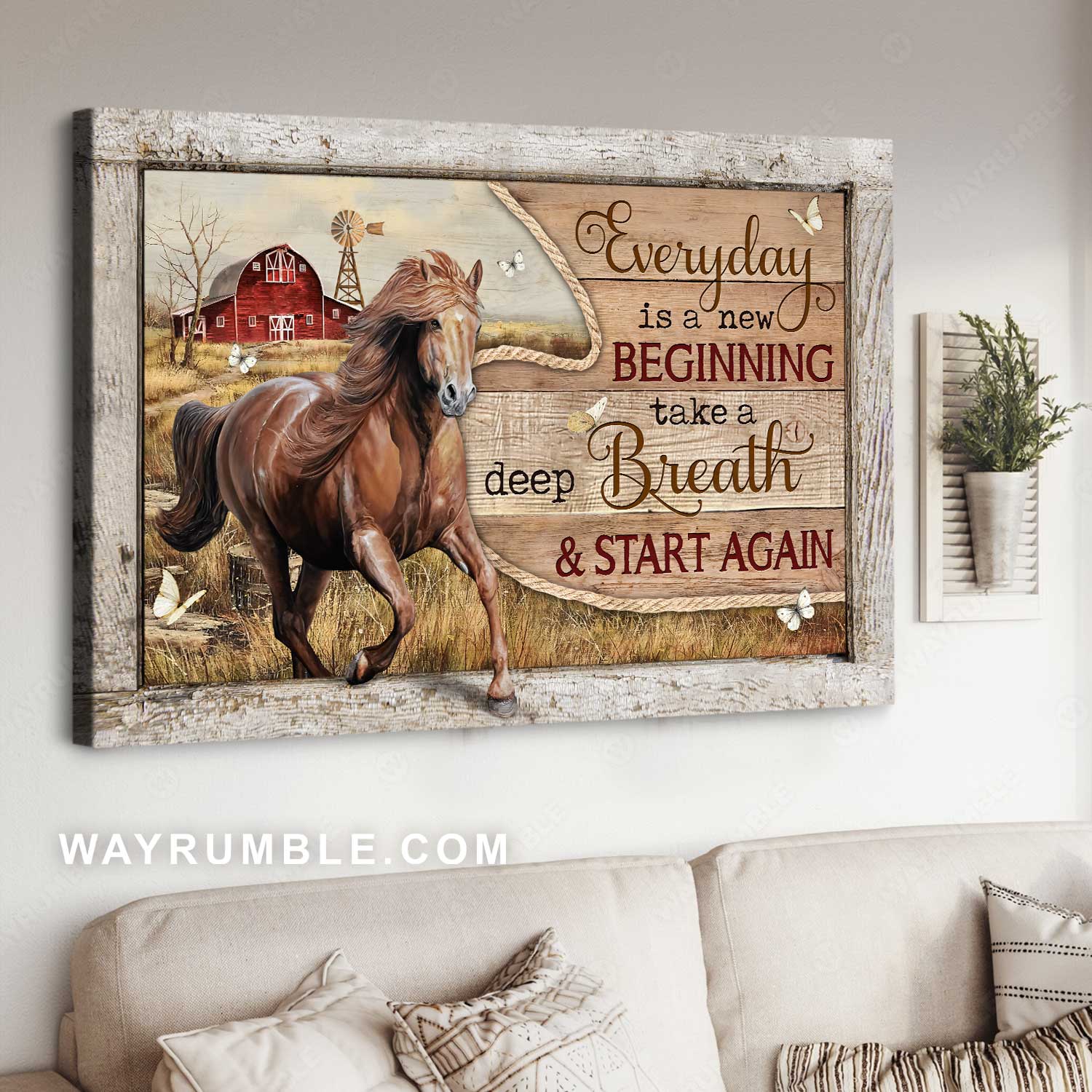Running horse, Beautiful countryside, Every day is a new beginning - Jesus Landscape Canvas Prints, Home Decor Wall Art