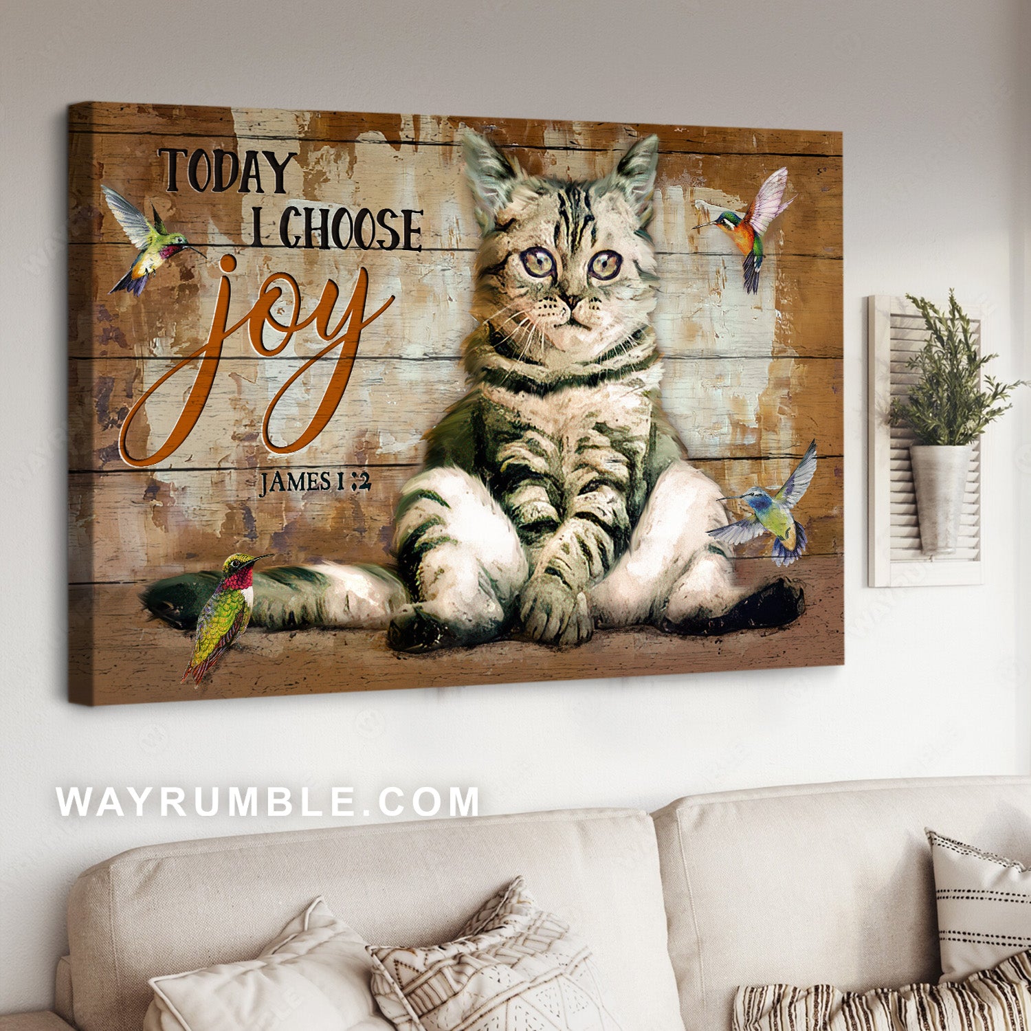 Gift for cat lover, Lovely cat, Colorful hummingbird, Today I choose joy - Jesus Landscape Canvas Prints, Home Decor Wall Art