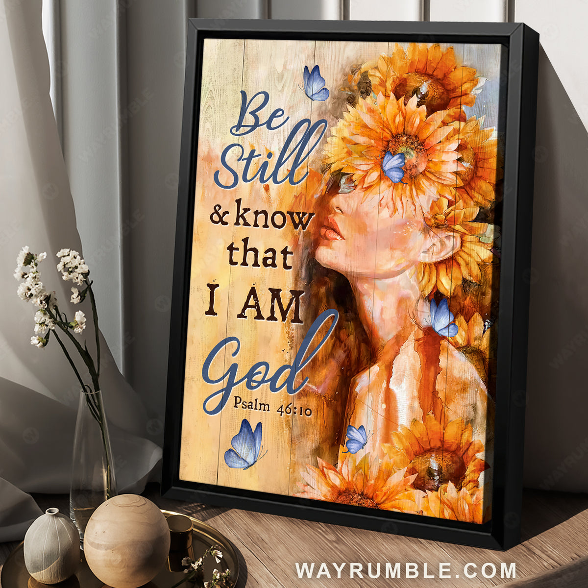Girl drawing, Watercolor sunflower, Butterfly, Be still and know that I am God - Jesus Portrait Canvas Prints, Christian Wall Art