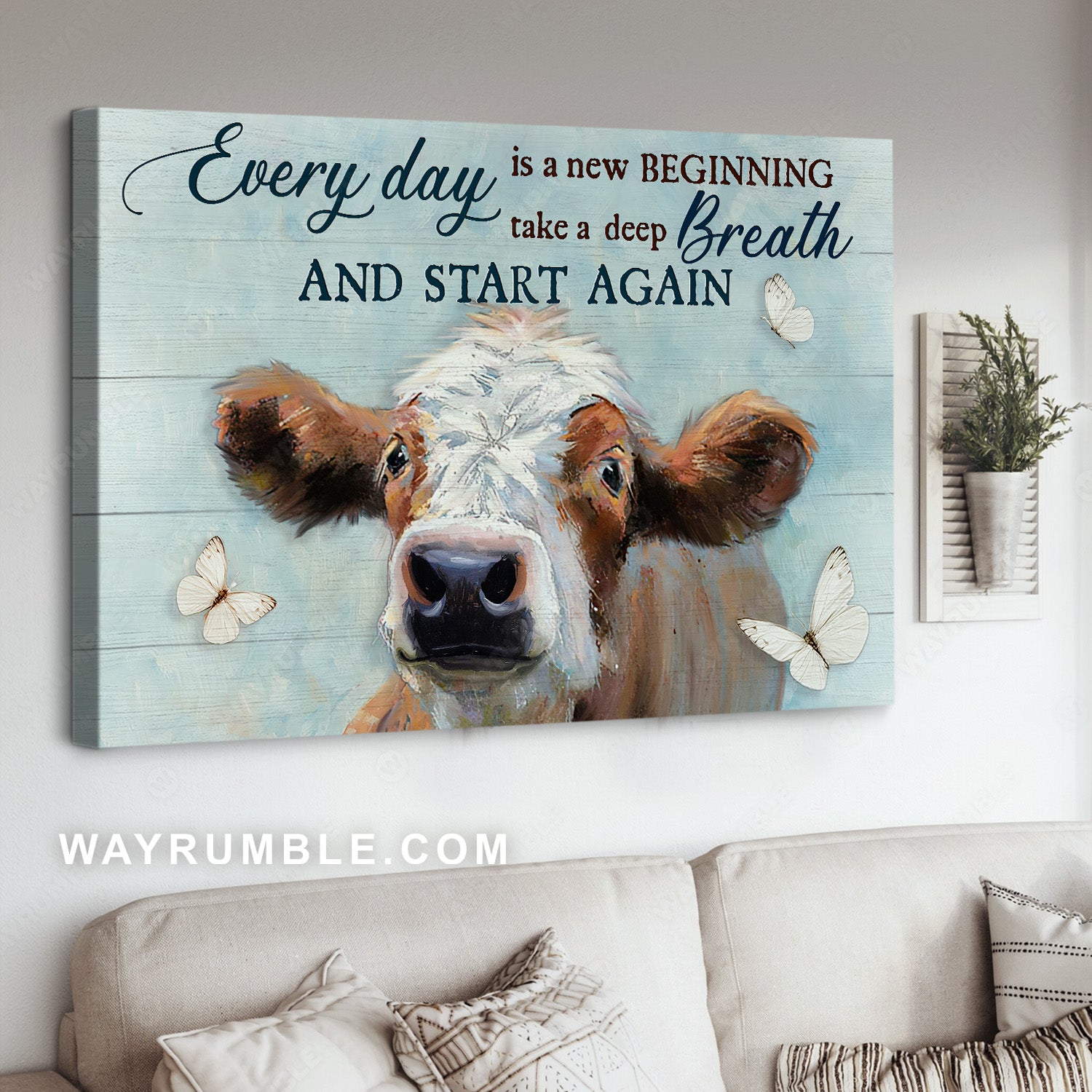 Lovely cow, Cow artwork, White butterfly, Every day is a new beginning - Jesus Landscape Canvas Prints, Home Decor Wall Art