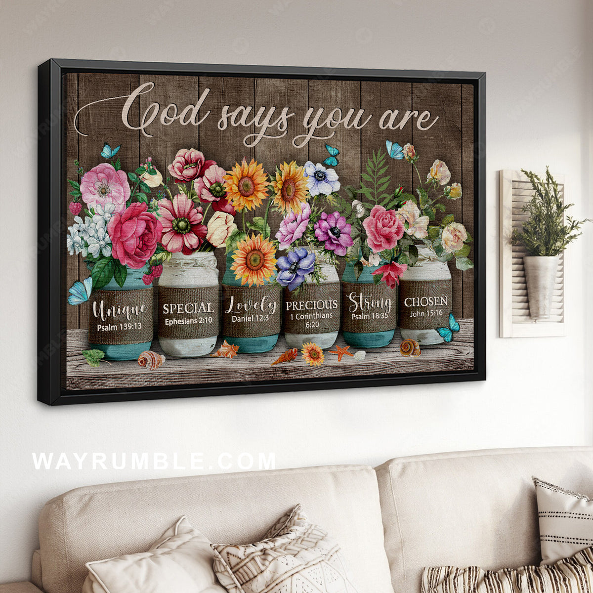 Colorful flower garden, Pink rose, Sunflower, God says you are unique - Jesus Landscape Canvas Prints, Christian Wall Art