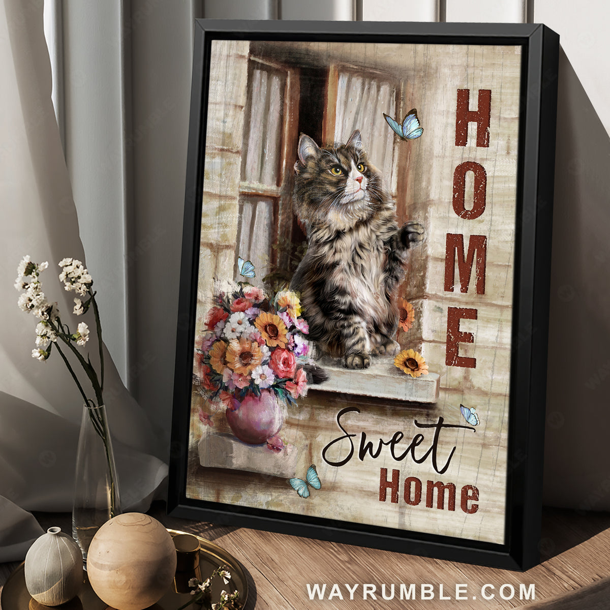 Watercolor cat, Beautiful flower vase, Blue butterfly, Home sweet home - Jesus Portrait Canvas Prints, Christian Wall Art