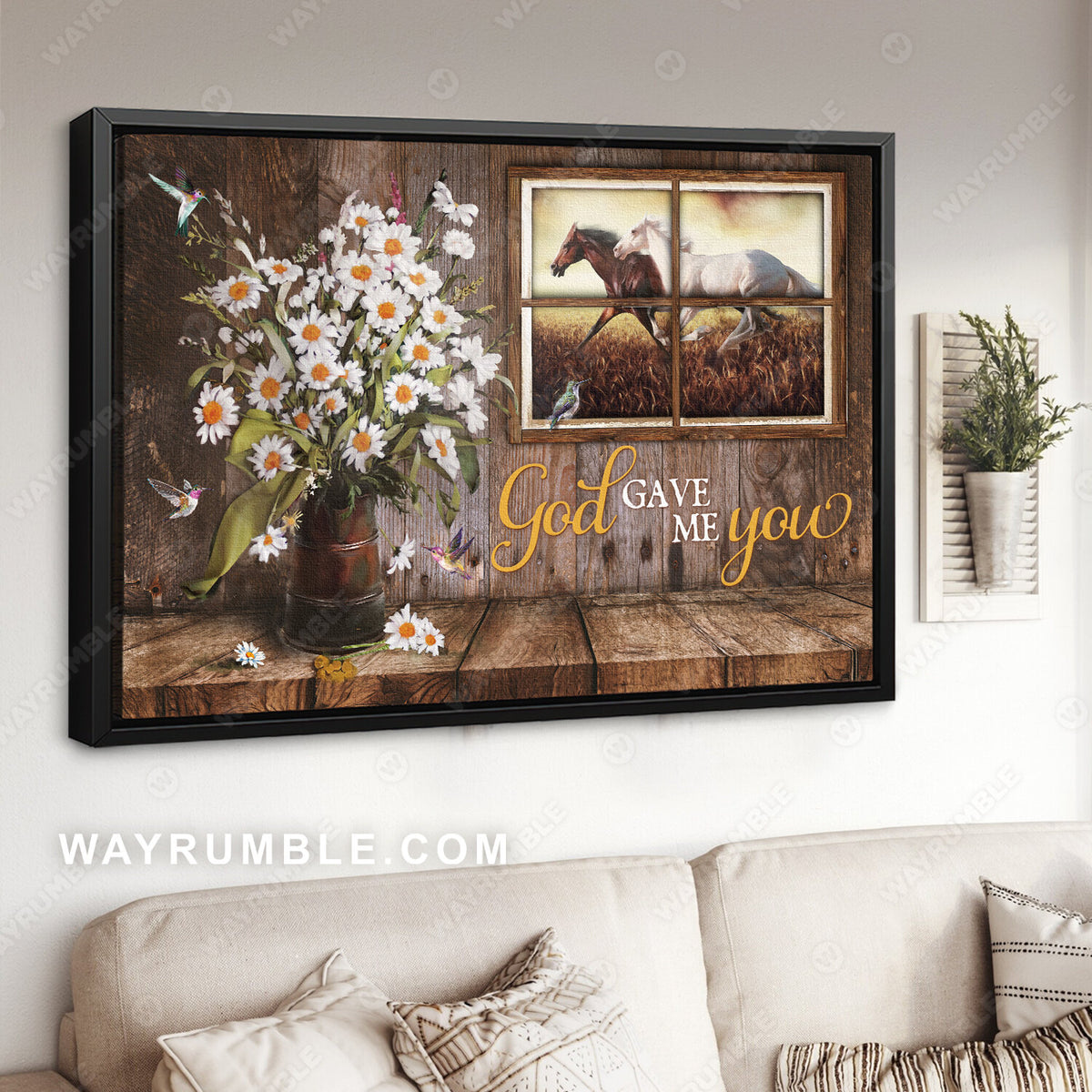 Watercolor daisy, Still life painting, Running horse, Window, God gave me you - Jesus Landscape Canvas Prints, Wall Art