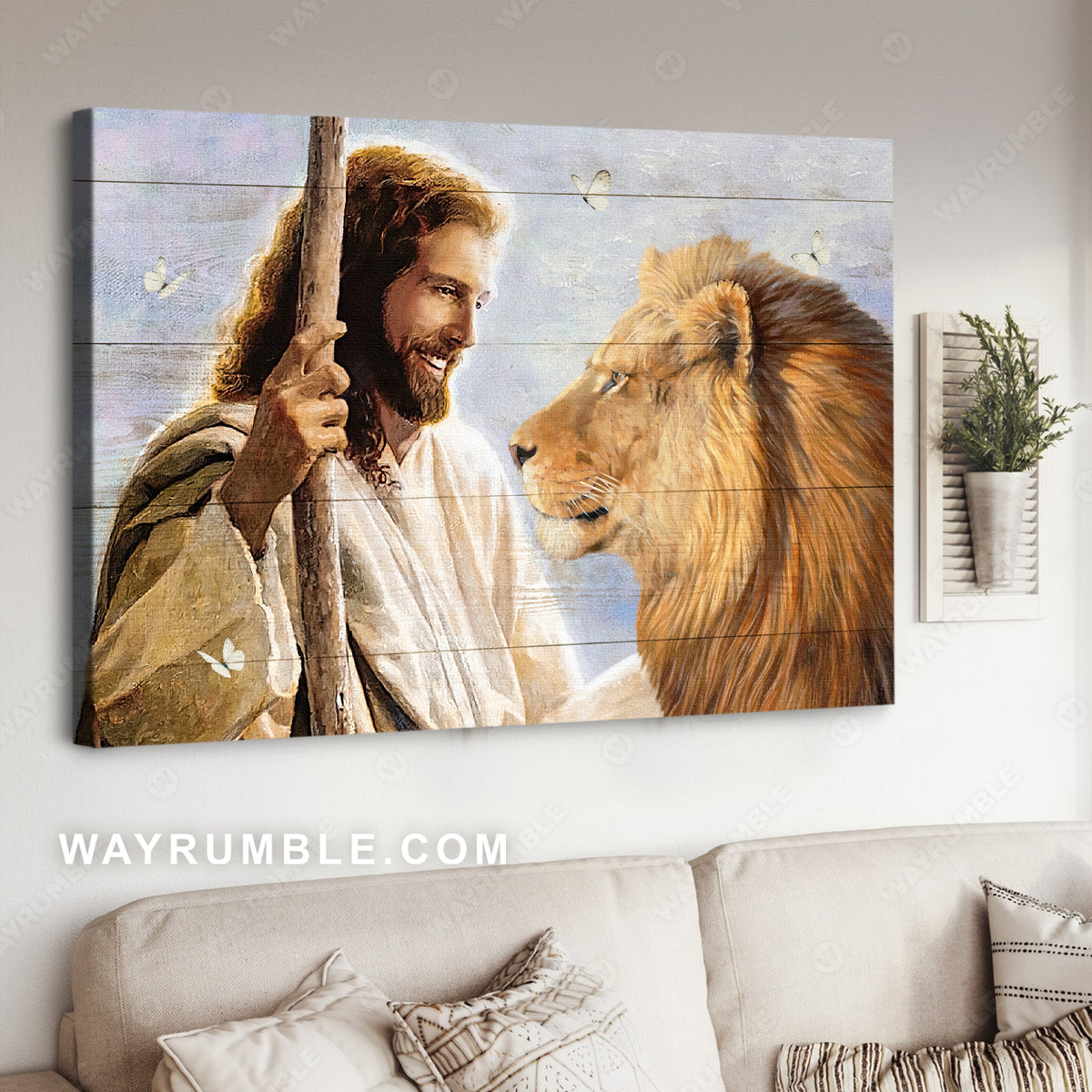 Happy Jesus, Stunning lion of Judah, Amazing Jesus artwork - Jesus Landscape Canvas Prints, Home Decor Wall Art