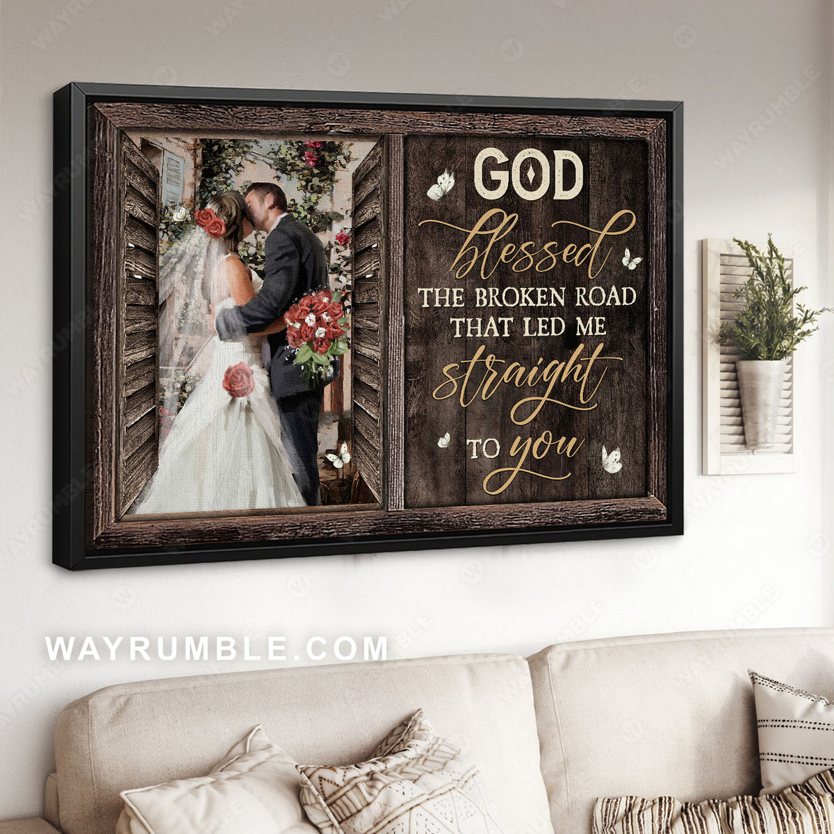 Beautiful couple, Happy wedding, Red rose, God blessed the broken road - Jesus Landscape Canvas Prints, Christian Wall Art