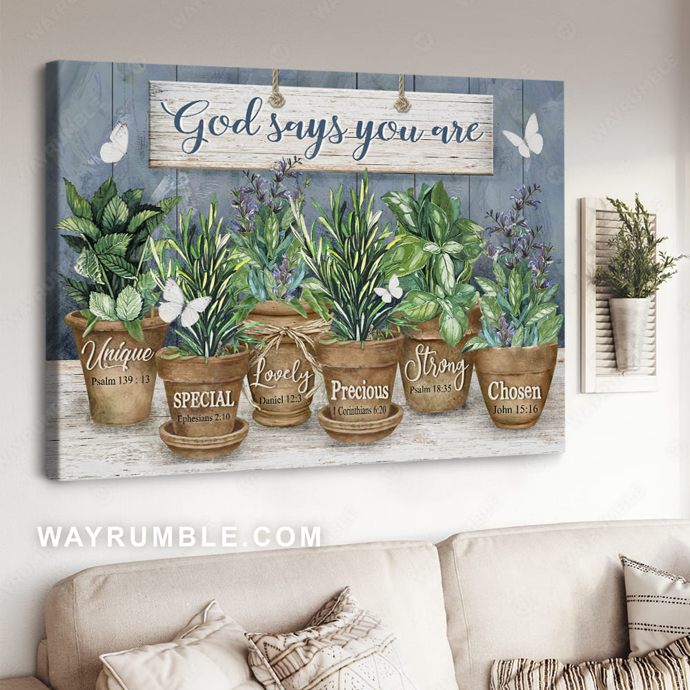 Green garden, Lavender painting, Butterfly, God says you are unique - Jesus Landscape Canvas Prints, Christian Wall Art