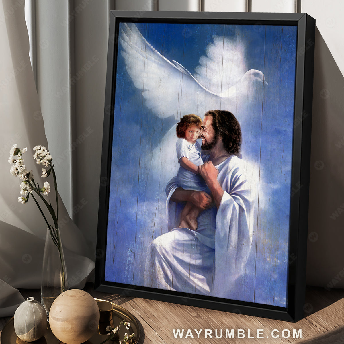 The life of Jesus, Child drawing, Big dove symbol, Walking with Jesus - Jesus Portrait Canvas Prints, Christian Wall Art