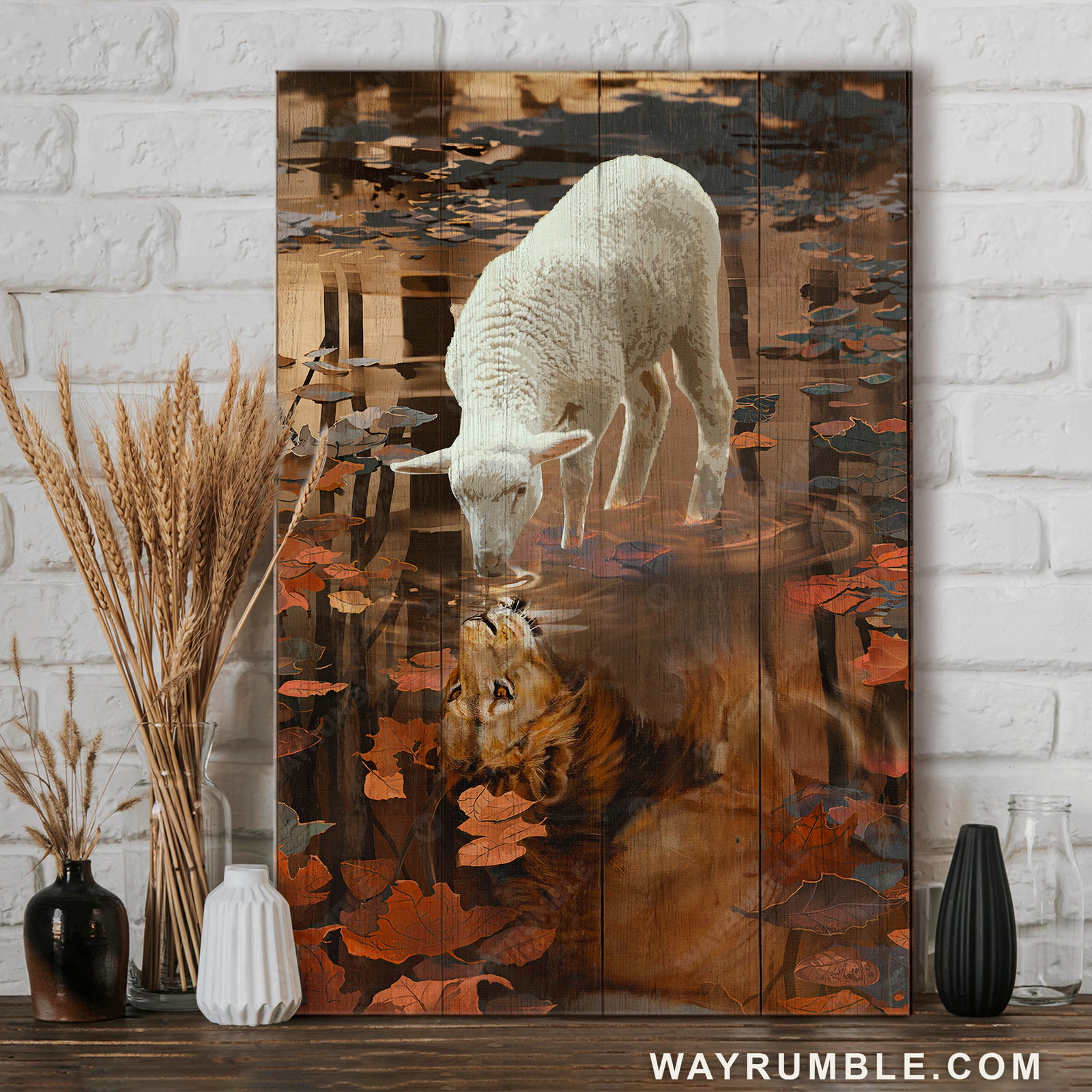 Stunning lamb, Walking on water, Maple forest - Jesus Portrait Canvas Prints, Home Decor Wall Art