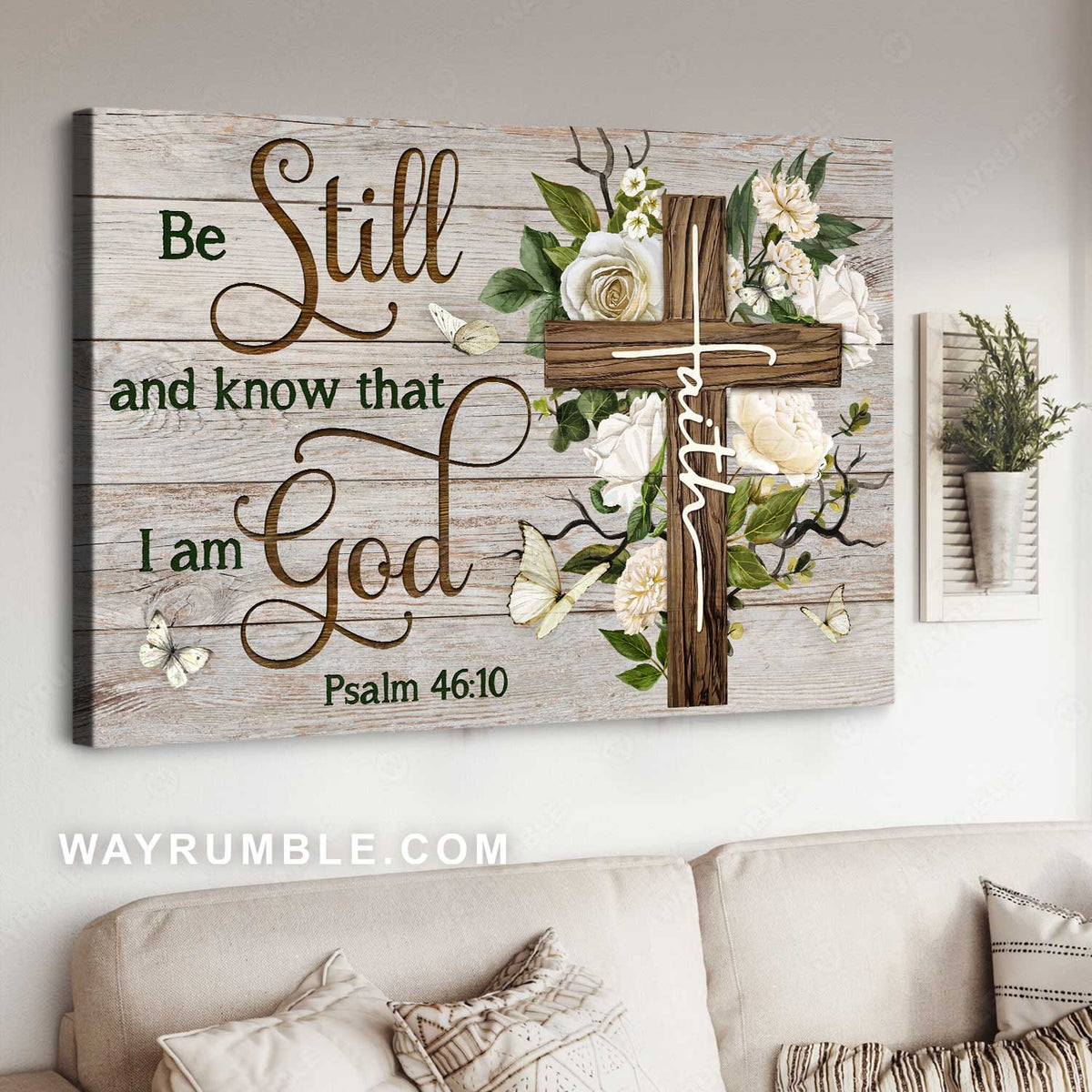 Stunning cross, Beautiful white flower, Be still and know that I am God - Jesus Landscape Canvas Prints, Home Decor Wall Art