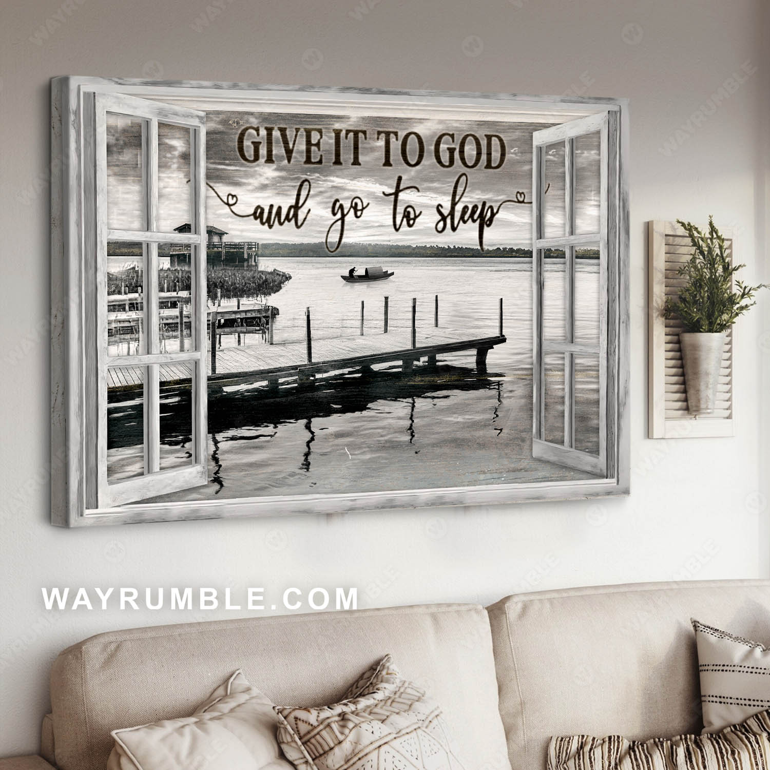 Old bridge, Black and white drawing, Give it to God and go to sleep - Jesus Landscape Canvas Prints, Home Decor Wall Art