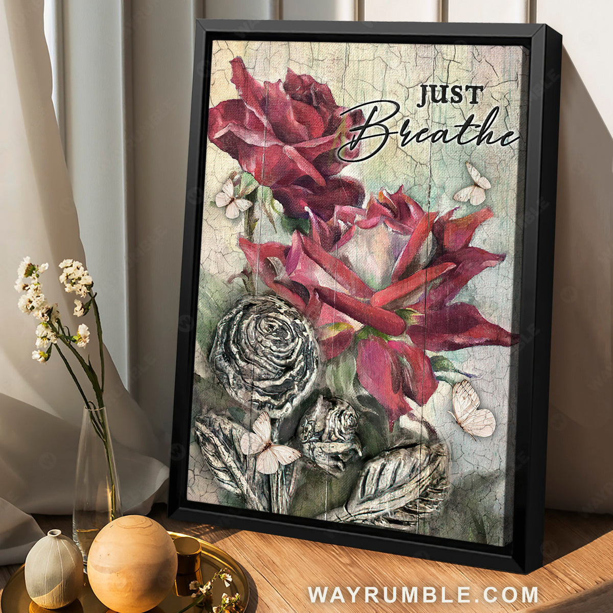 Brilliant red rose, Beautiful flower, Pretty butterfly, Just breathe - Jesus Portrait Canvas Prints, Christian Wall Art
