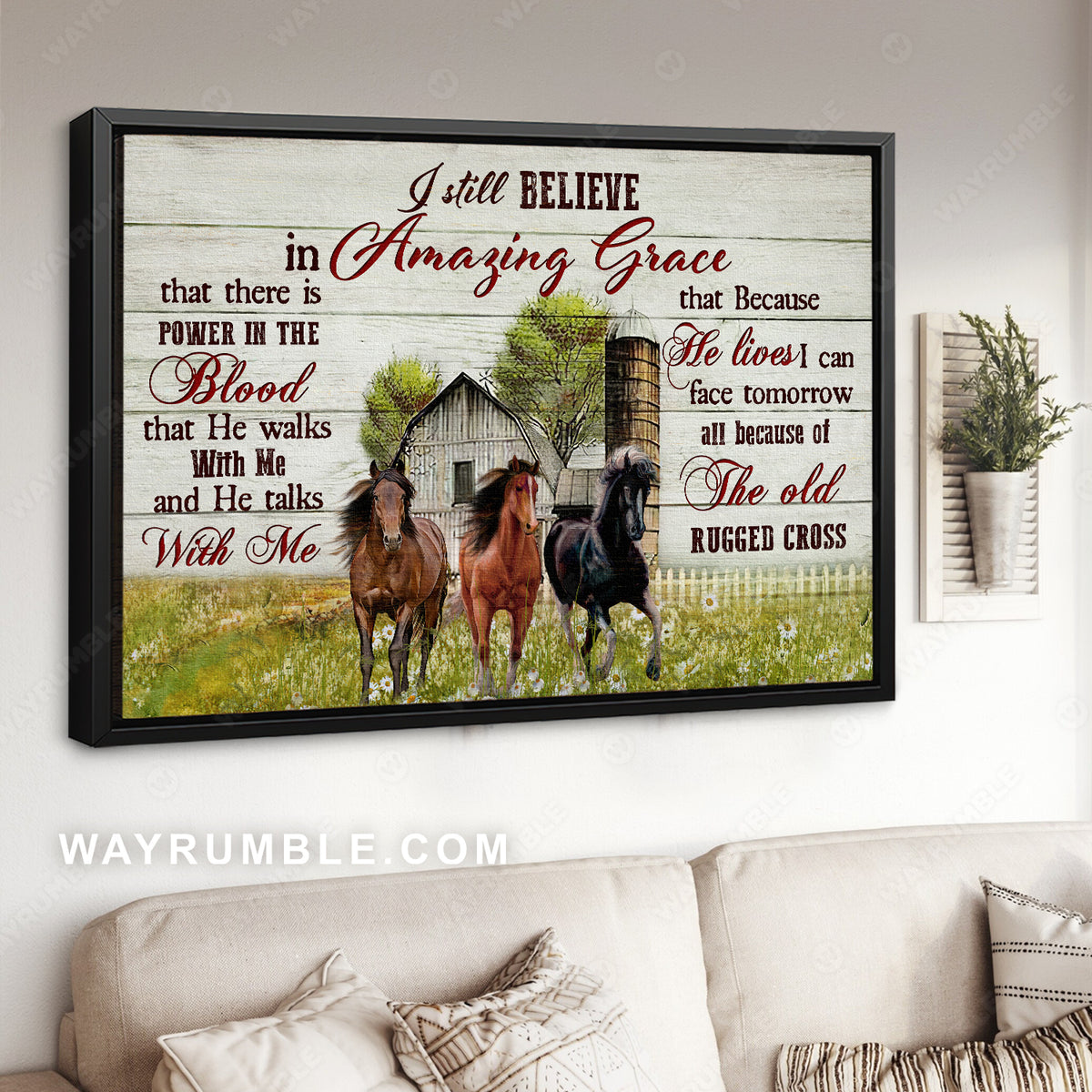 Green farm, Running horse, Daisy field, I still believe in amazing grace - Jesus Landscape Canvas Prints, Christian Wall Art