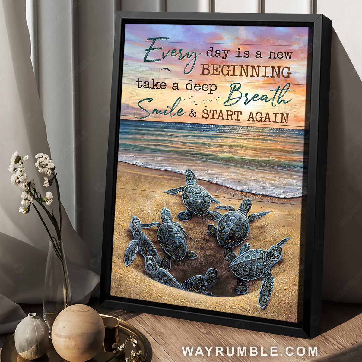 Unique sea turtle, Deep ocean, Pretty sunset, Every day is a new beginning - Jesus Portrait Canvas Prints, Christian Wall Art