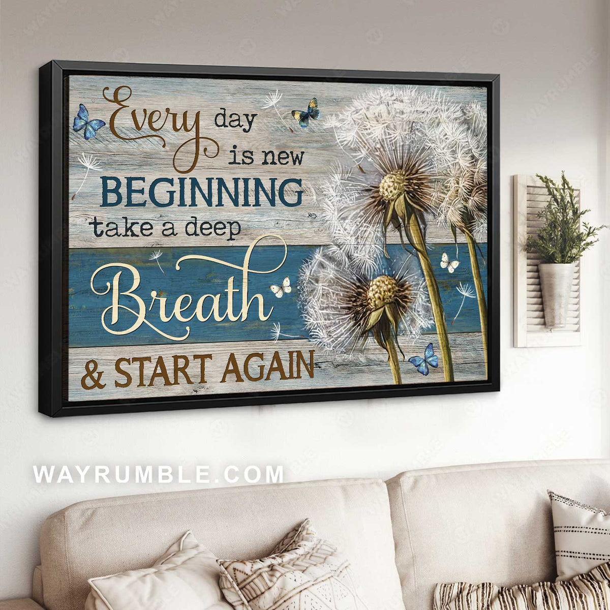 Dandelion artwork, Blue butterfly, Every day is a new beginning - Jesus Landscape Canvas Prints, Home Decor Wall Art
