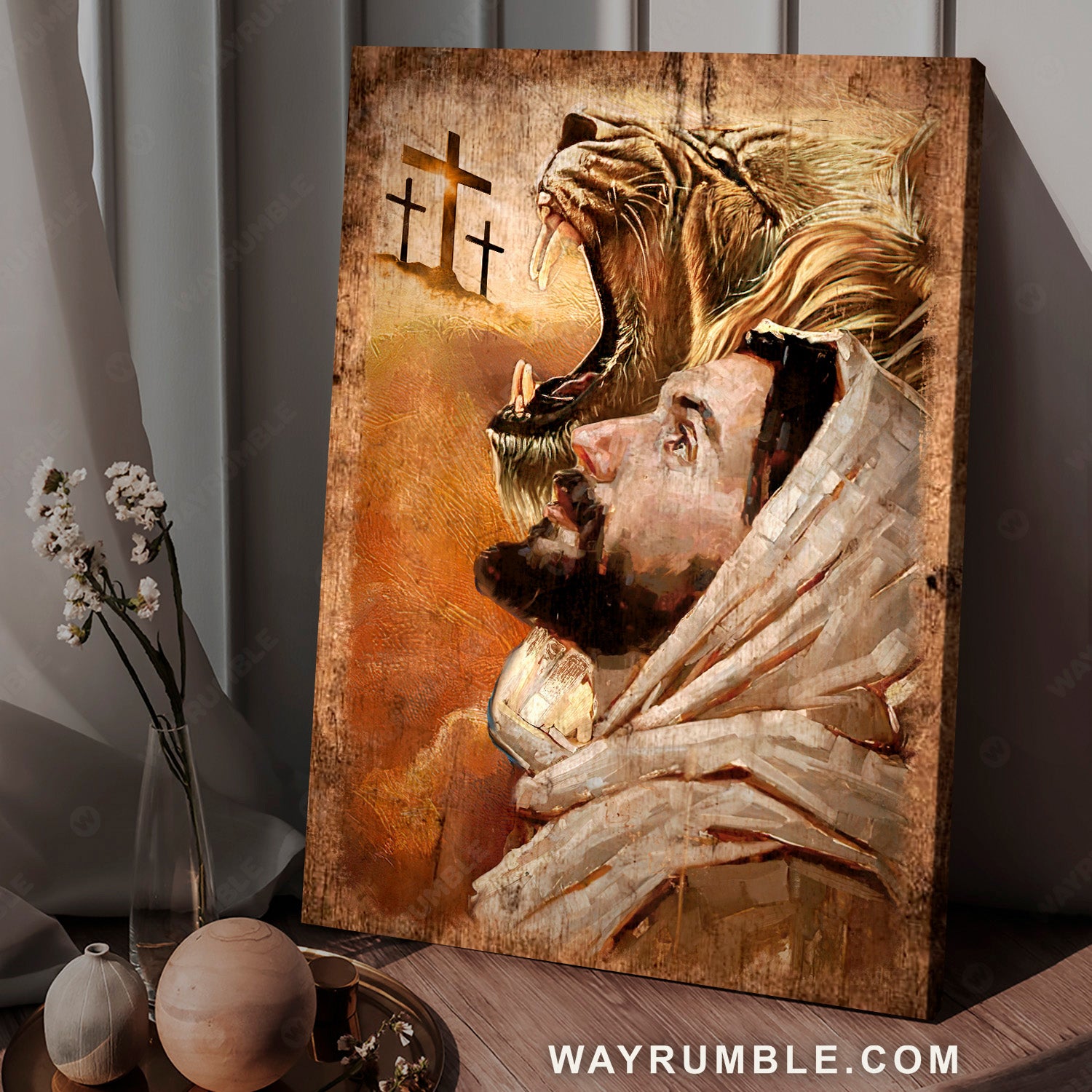 Watercolor painting, Jesus artwork, Lion of Judah, Cross symbol - Jesus Portrait Canvas Prints, Home Decor Wall Art