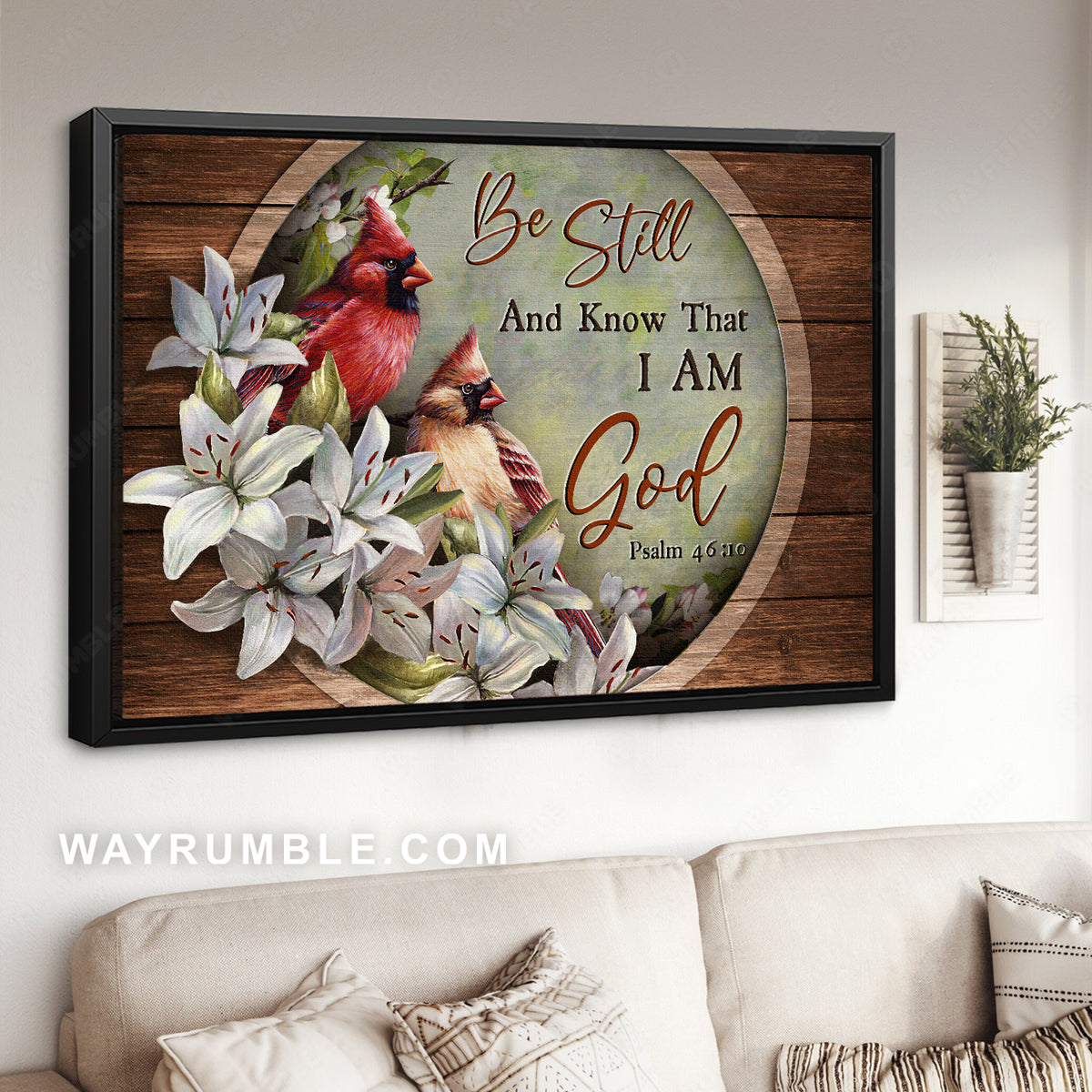 Pretty lily flower, Watercolor cardinal, Be still and know that I am God - Jesus Landscape Canvas Prints, Christian Wall Art