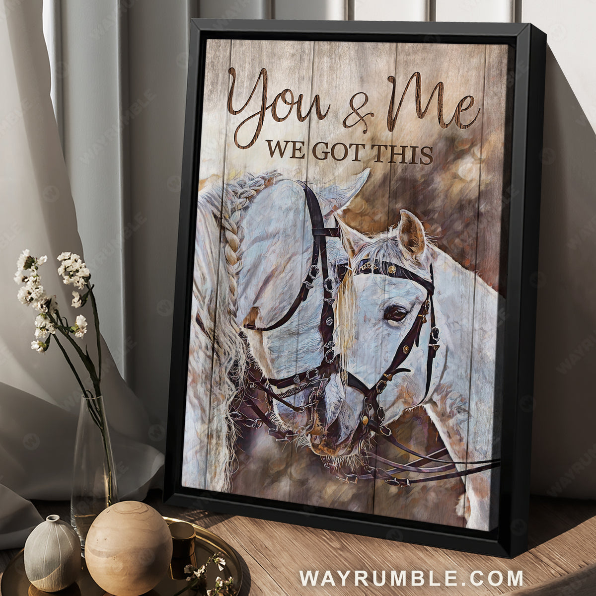 Pretty horse, White horse painting, You and me, We got this - Couple Portrait Canvas Prints, Home Decor Wall Art