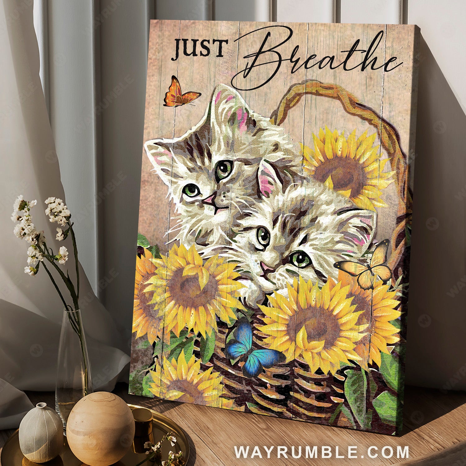Little cat, Watercolor cat, Sunflower vase, Just breathe - Jesus Portrait Canvas Prints, Christian Wall Art