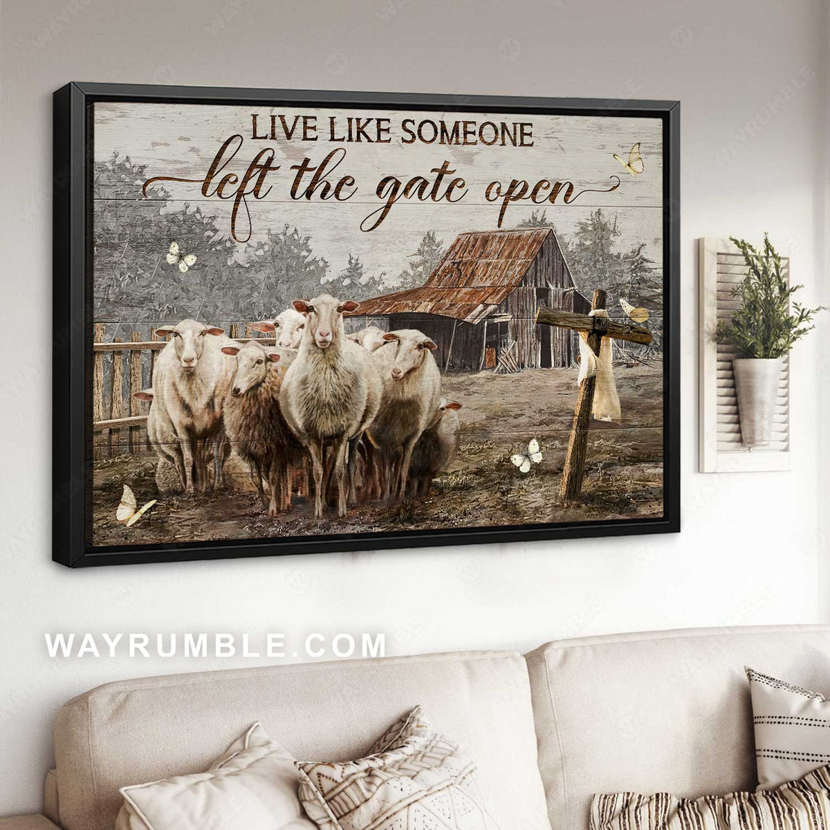 Beautiful goat painting, Farm drawing, Live like someone left the gate open - Jesus Landscape Canvas Prints, Home Decor Wall Art