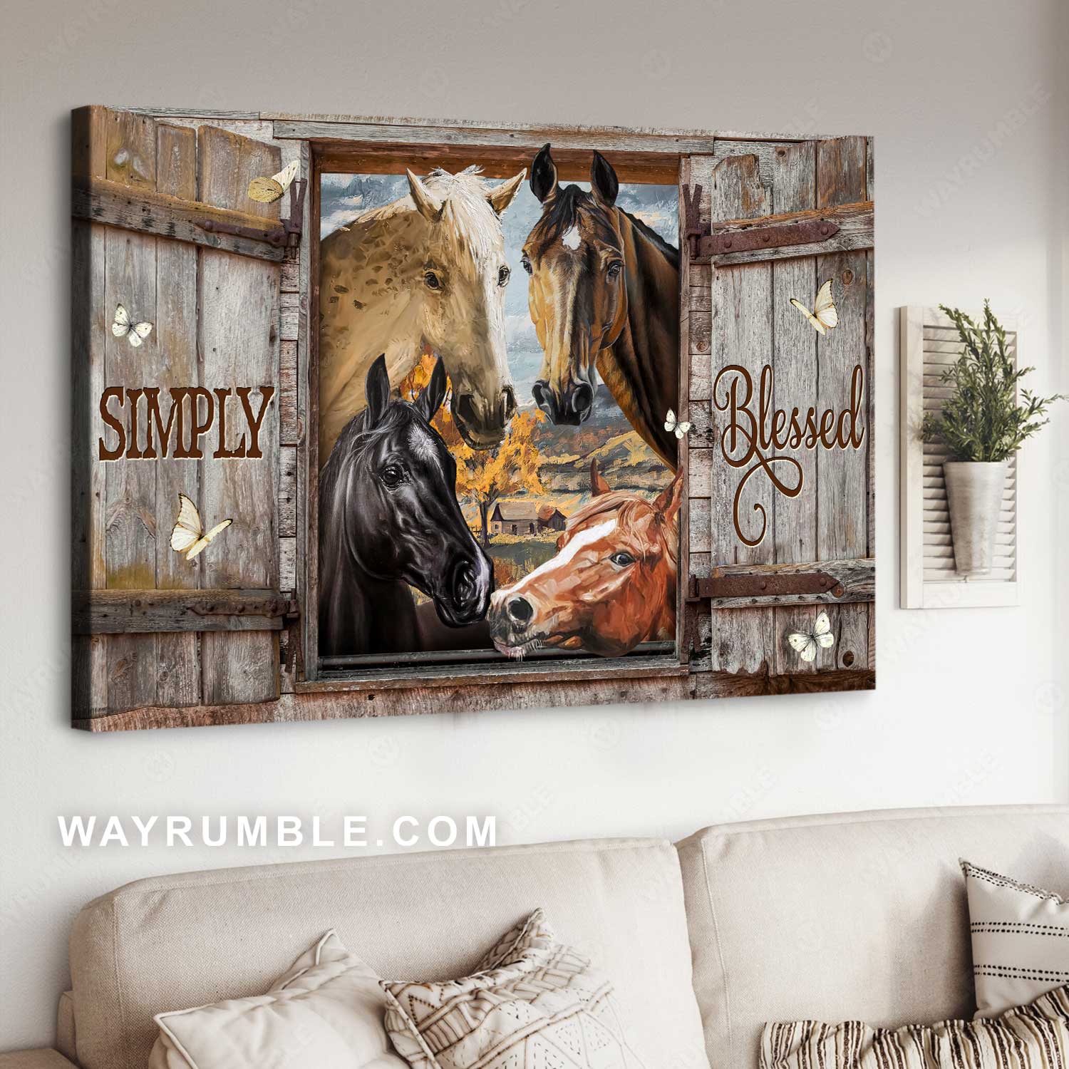 Colorful horse painting, Horse farm, Wooden window, Simply blessed - Jesus Landscape Canvas Prints, Home Decor Wall Art