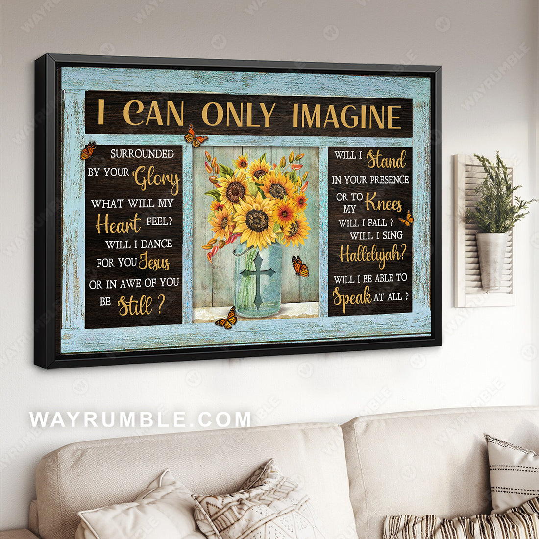 Sunflower vase, Crystal vase, Orange butterfly, I can only imagine - Jesus Landscape Canvas Prints, Christian Wall Art