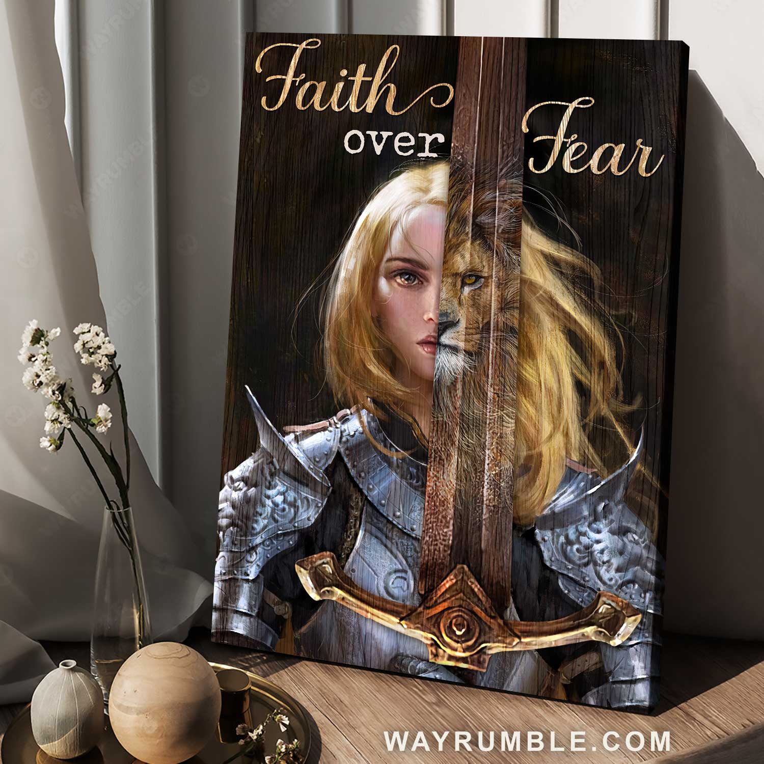 Beautiful woman warrior, Lion of Judah, Stunning painting, Faith over fear - Jesus Portrait Canvas Prints, Home Decor Wall Art