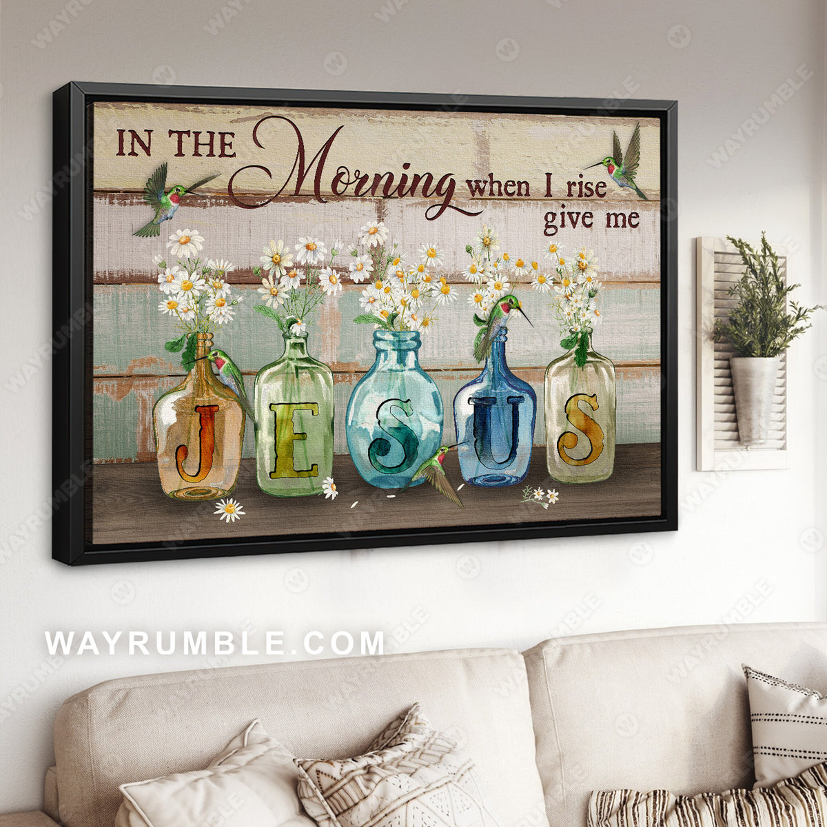 Daisy painting, Colorful hummingbird, In the morning when I rise give me Jesus - Jesus Landscape Canvas Prints, Christian Wall Art