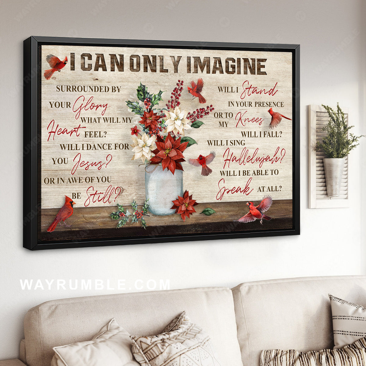 Poinsettia flower vase, Little cardinal, Spring drawing, I can only imagine - Jesus Landscape Canvas Prints, Home Decor Wall Art