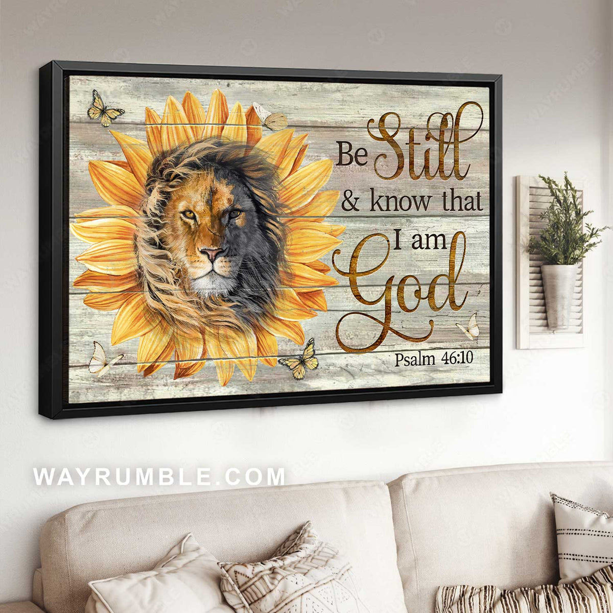 Unique painting, Sunflower drawing, Lion face, Be still and know I am God - Jesus Landscape Canvas Prints, Home Decor Wall Art