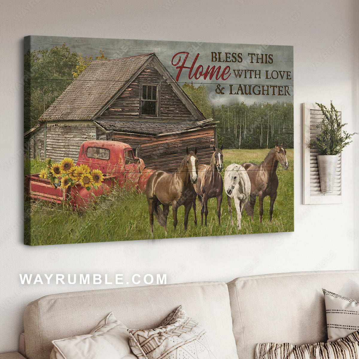 Beautiful horse, Meadow land, Ladybug car, Bless this home - Jesus Landscape Canvas Prints, Christian Wall Art