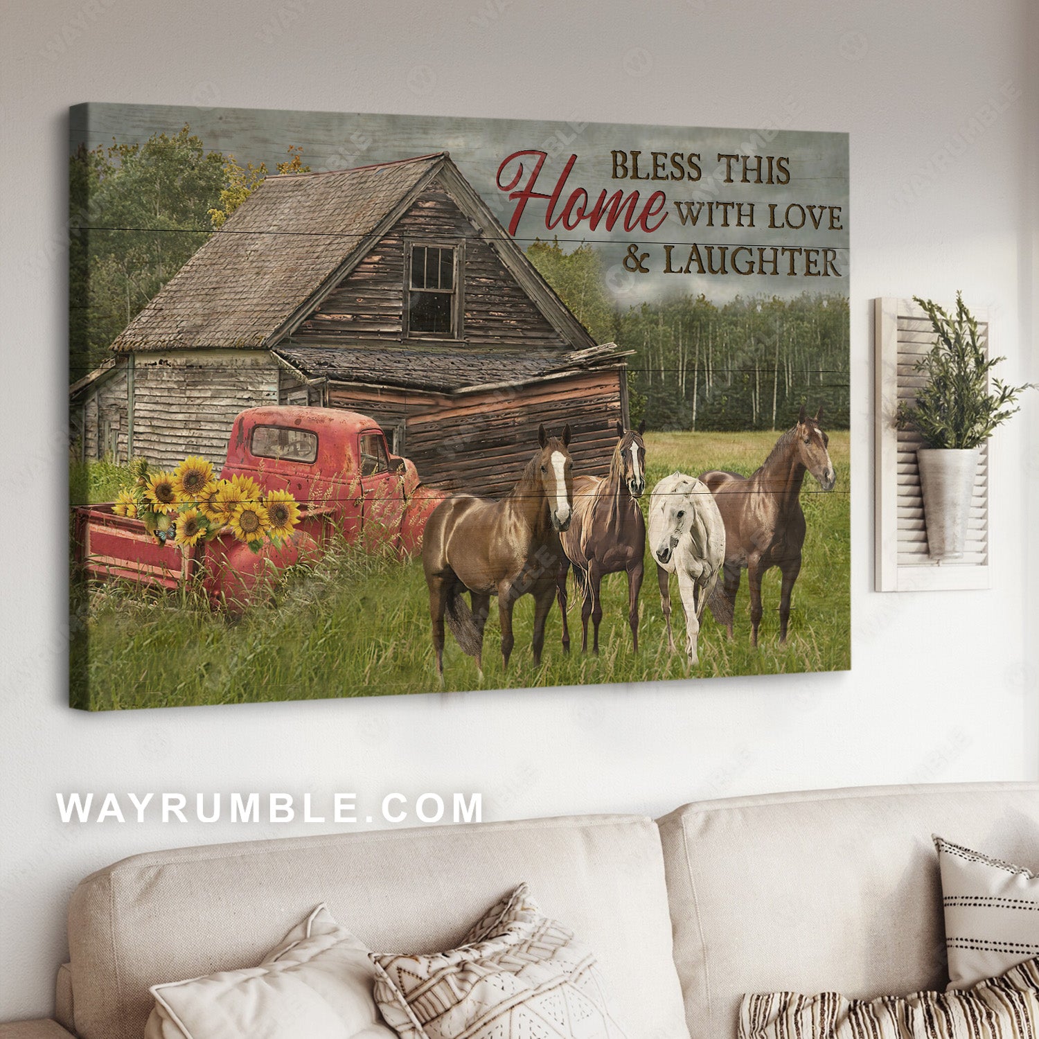 Beautiful horse, Meadow land, Ladybug car, Bless this home - Jesus Landscape Canvas Prints, Christian Wall Art