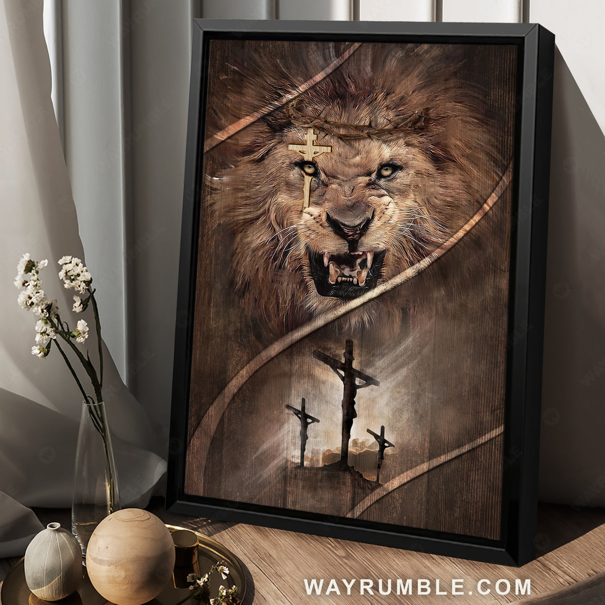 Amazing lion, Cross drawing, Lion of Judah - Jesus Portrait Canvas Prints, Christian Wall Art
