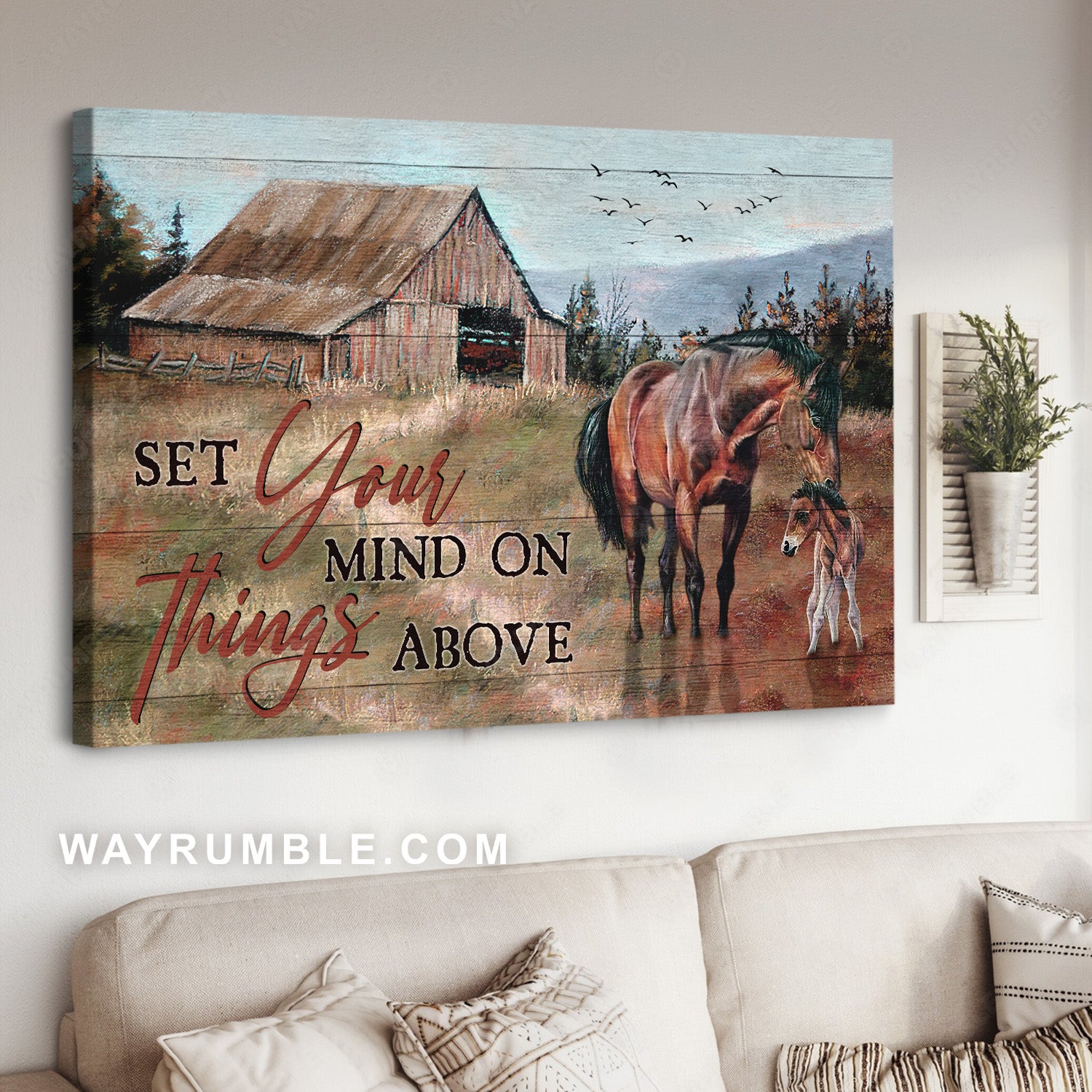Wild horses, Old farm, Rice field, Set your mind in things above - Jesus Landscape Canvas Prints, Christian Wall Art