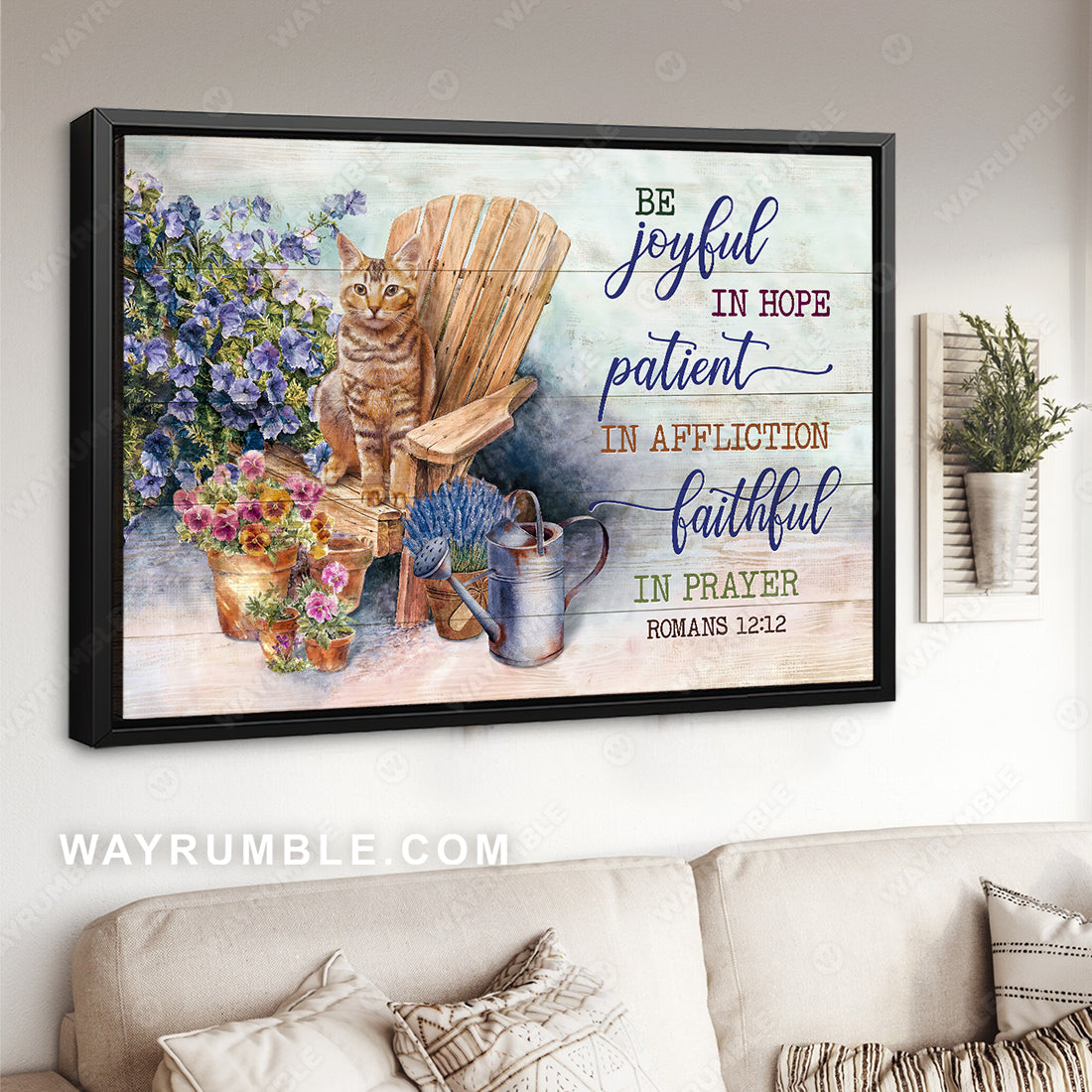 Petunia flower, Brown cat, Pretty garden, Be joyful in hope - Jesus Landscape Canvas Prints, Christian Wall Art