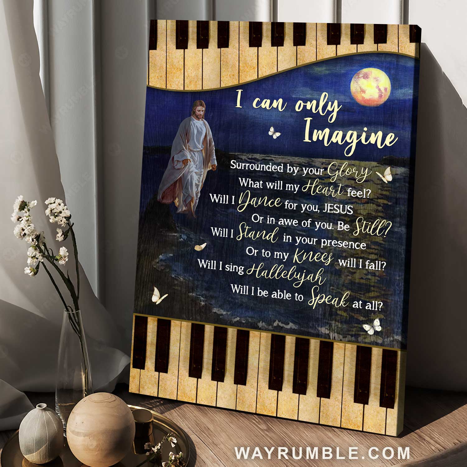 Piano frame, Jesus walking on water, Full moon, I can only imagine - Jesus Portrait Canvas Prints, Home Decor Wall Art