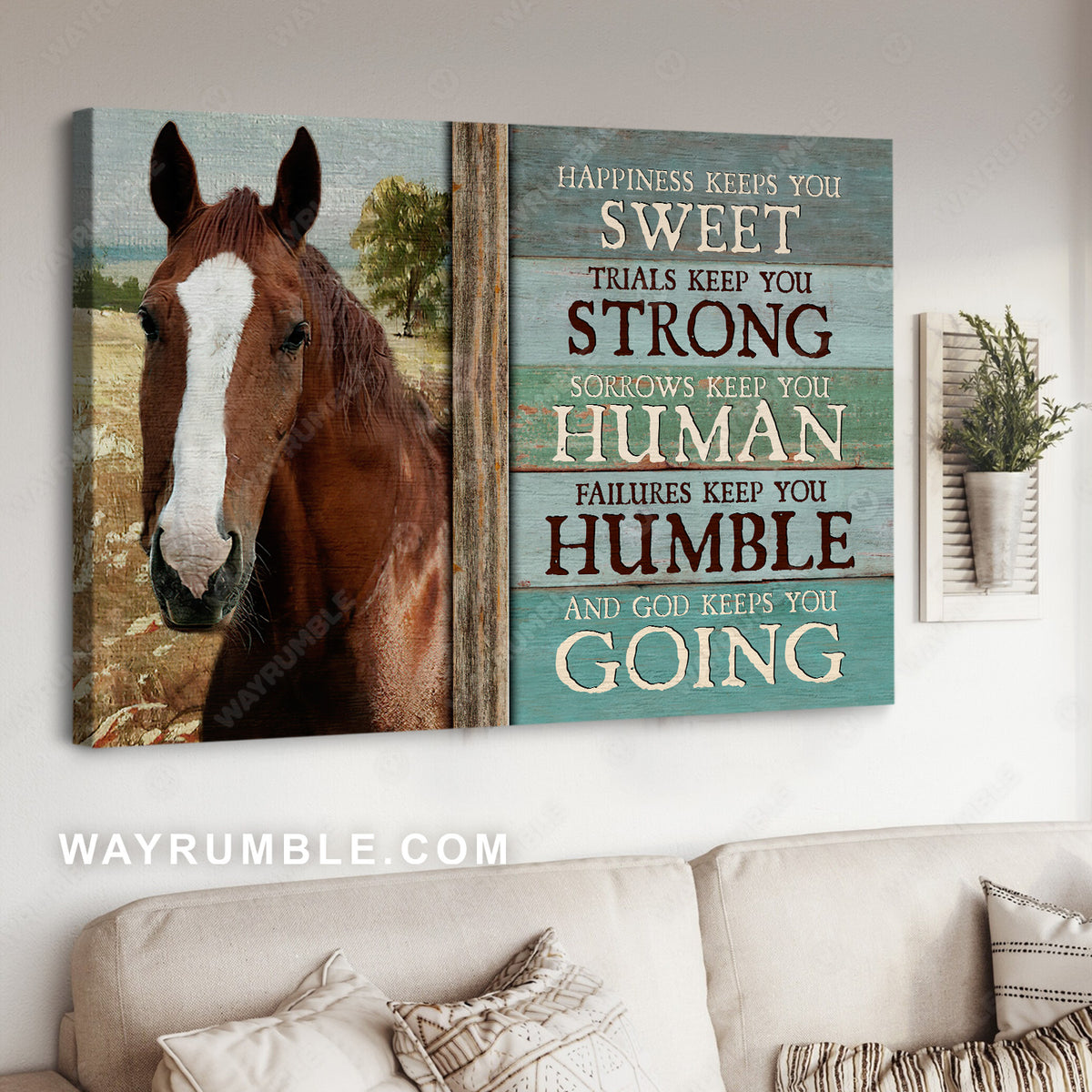 Beautiful horse, Blue background, Happiness keeps you sweet - Jesus Landscape Canvas Prints, Christian Wall Art