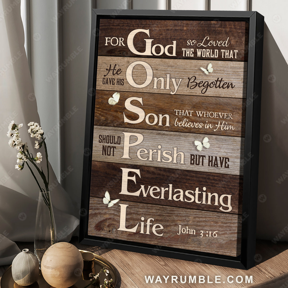 White butterfly, Wooden background, Jesus painting, For god so loved the world - Jesus Portrait Canvas Prints, Wall Art