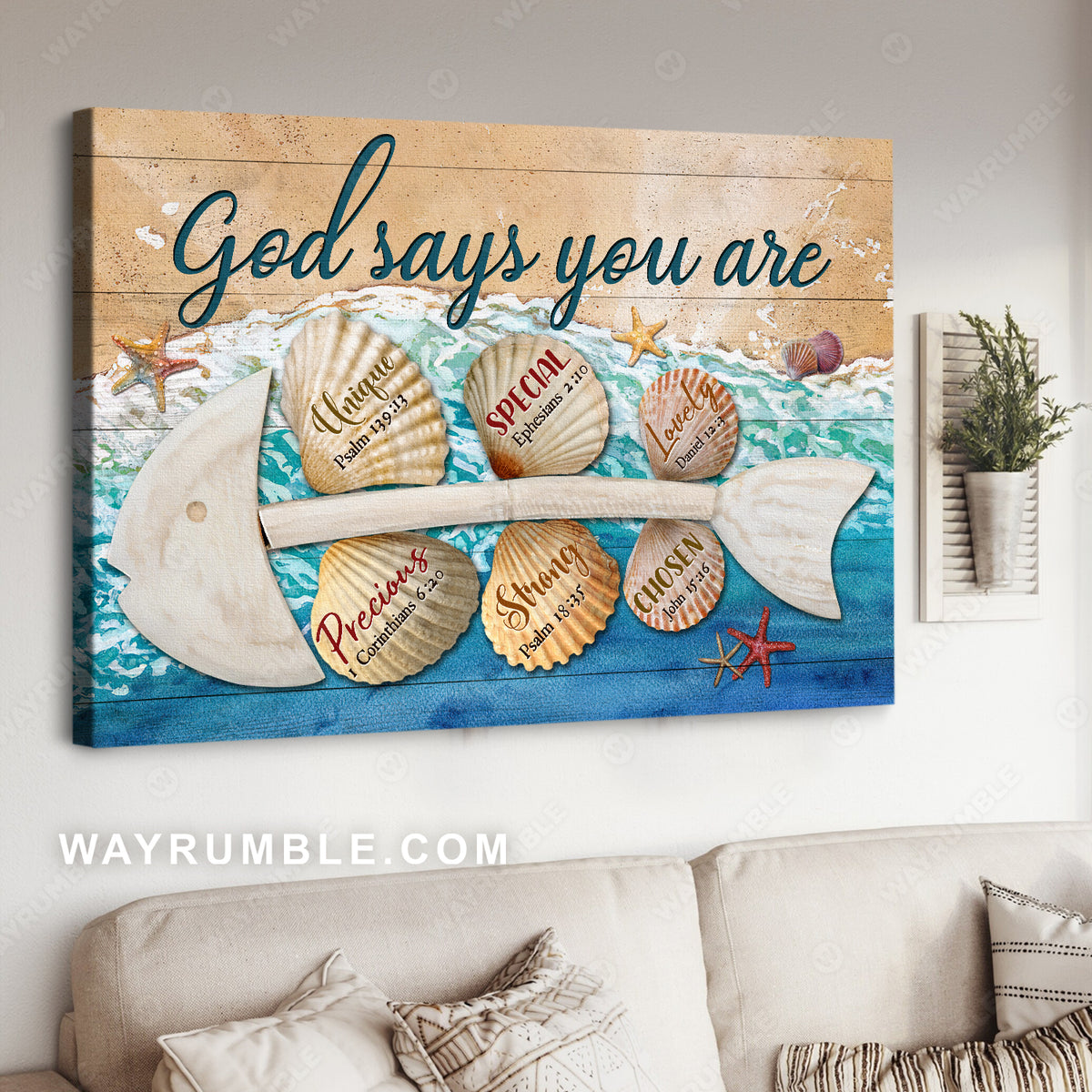 Wooden fish, Beautiful snail, Ocean drawing, God says you are unique - Jesus Landscape Canvas Prints, Christian Wall Art