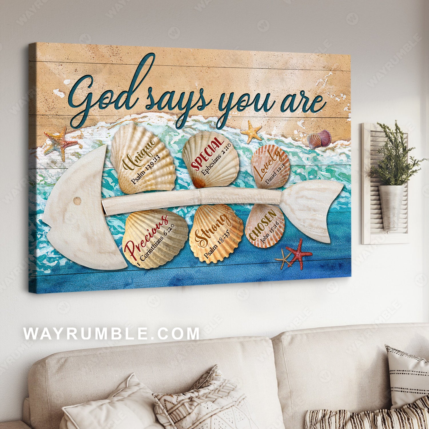 Wooden fish, Beautiful snail, Ocean drawing, God says you are unique - Jesus Landscape Canvas Prints, Christian Wall Art